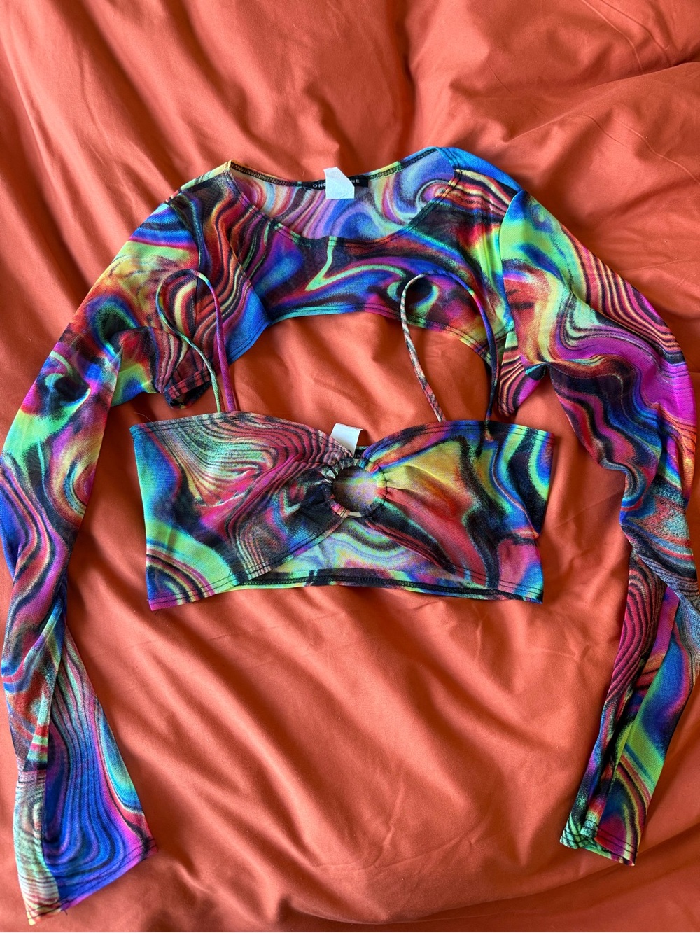 Iheartraves groovy gal set- top and microcrop love sleeve